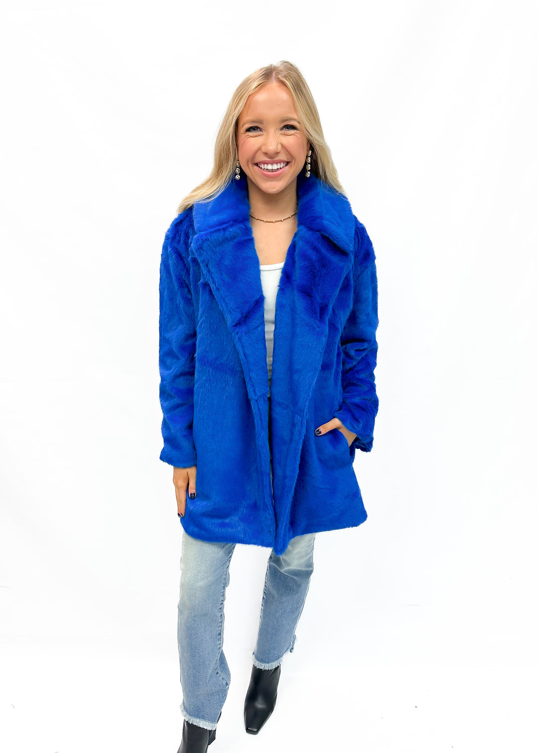 Jayley Faux Fur Duchess Midi Coat - Blue