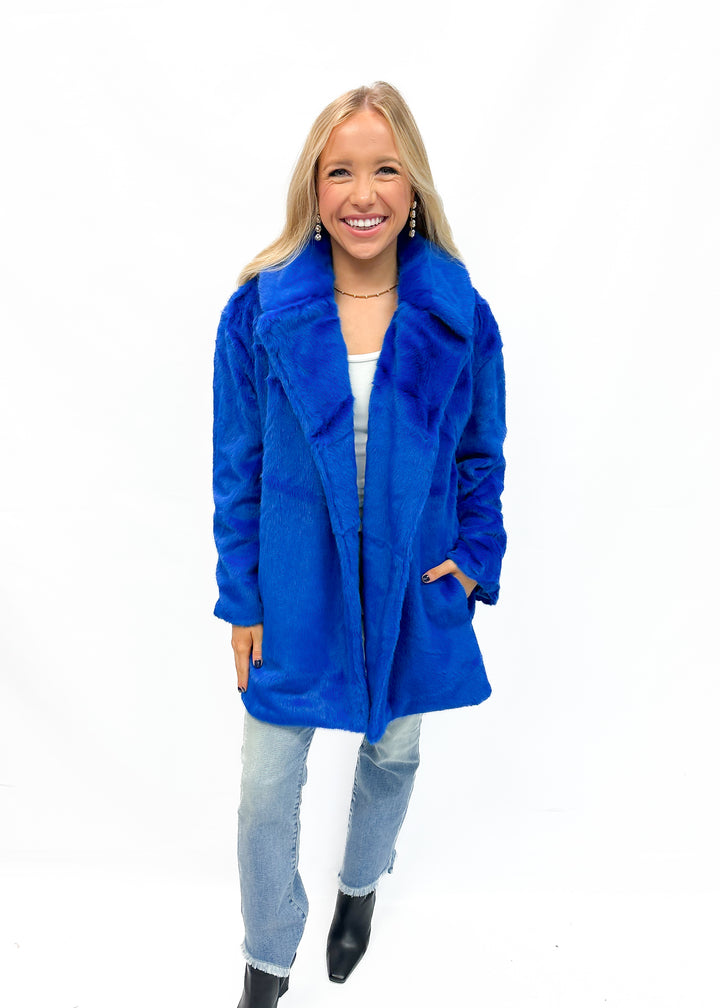 Jayley Faux Fur Duchess Midi Coat - Blue