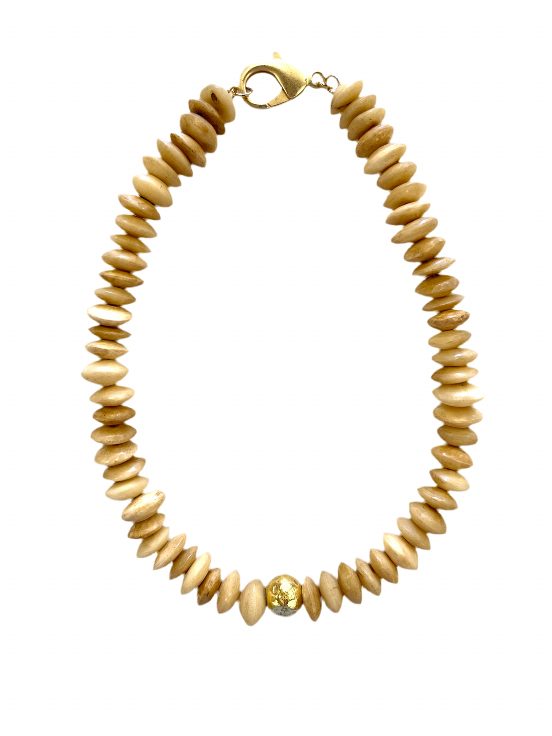 Heishi Bone Hammered Ball Necklace - Tan