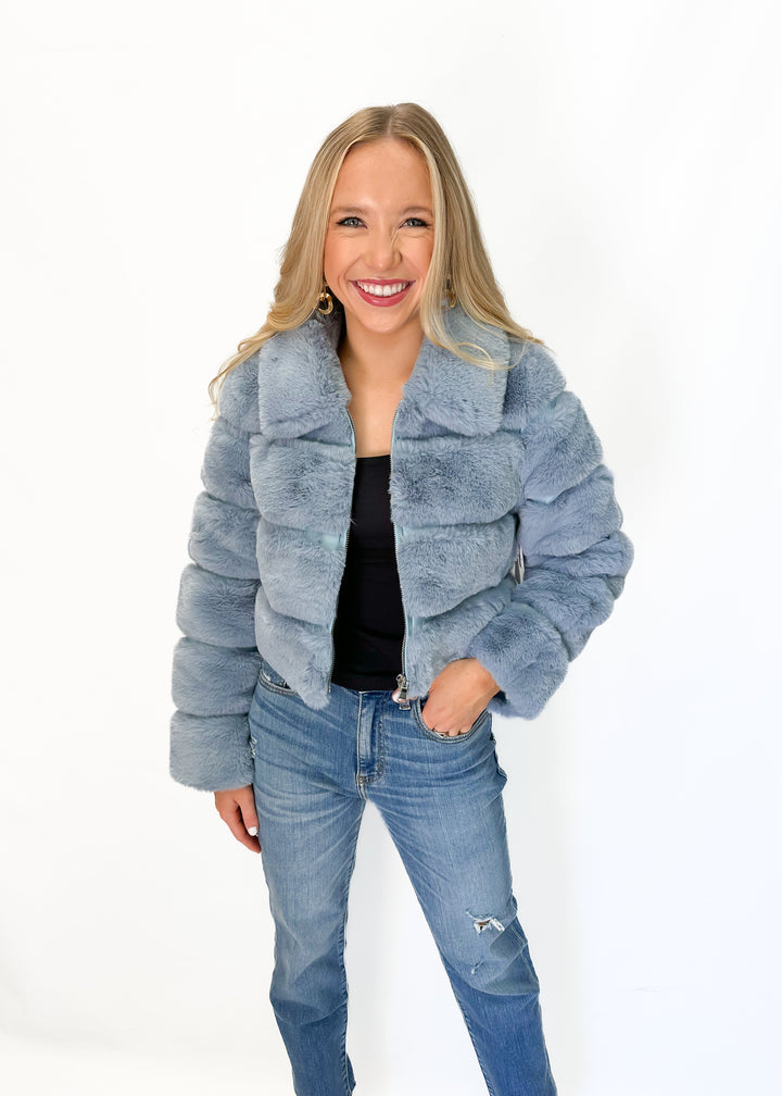 Dolce Cabo Faux Fur Cropped Jacket - Light Blue