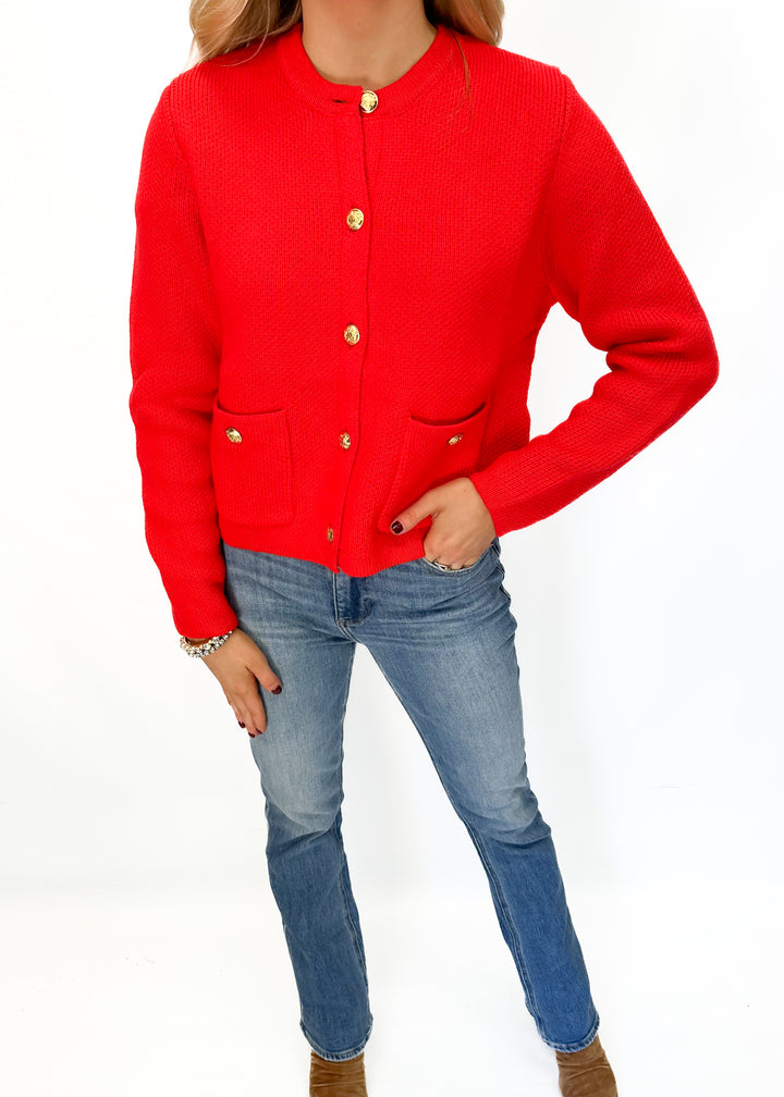 Red Button up Knit Cardigan