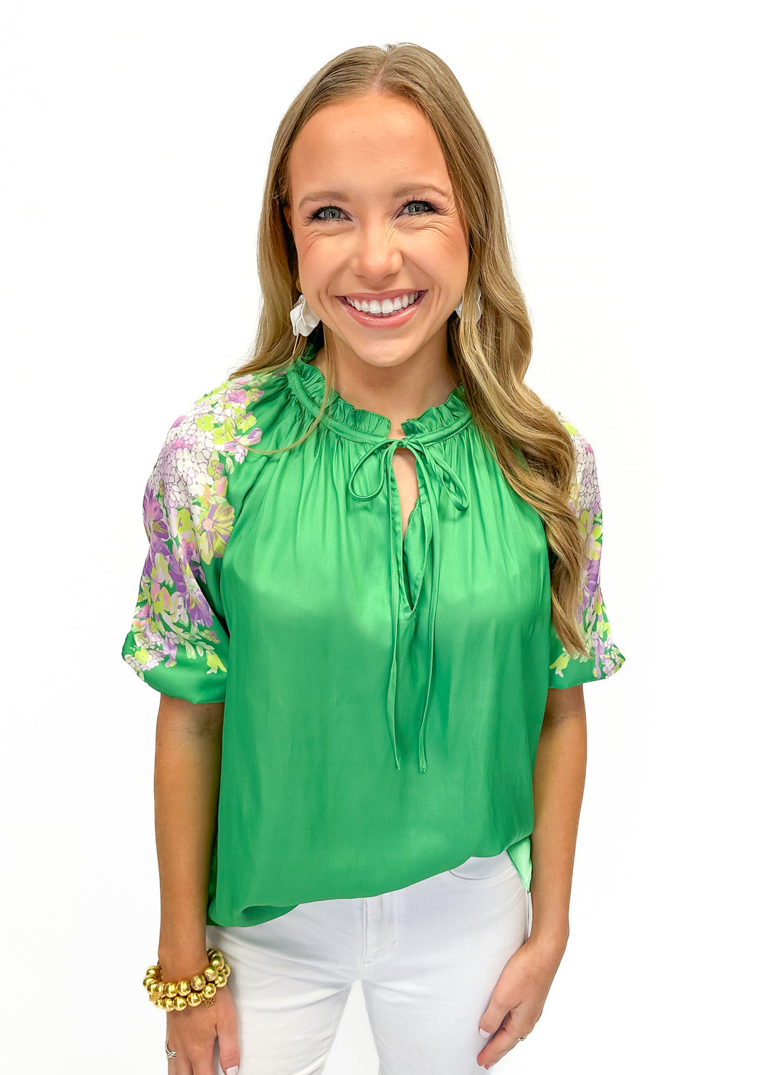 LBLOX Detailed Sleeve Top - Spring Green - Gabrielle's Biloxi