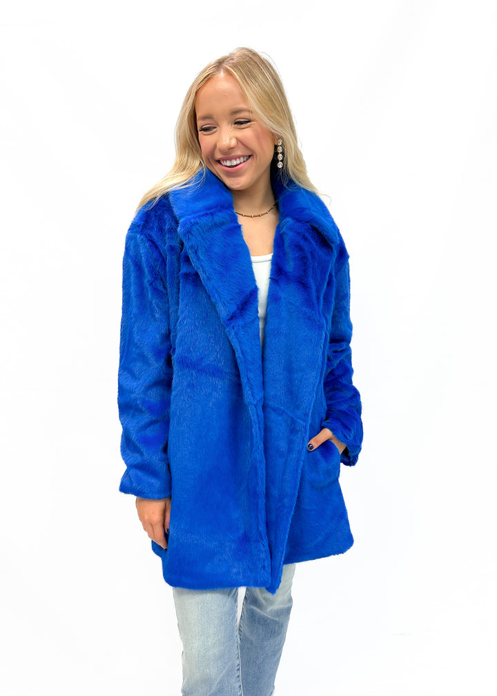 Jayley Faux Fur Duchess Midi Coat - Blue