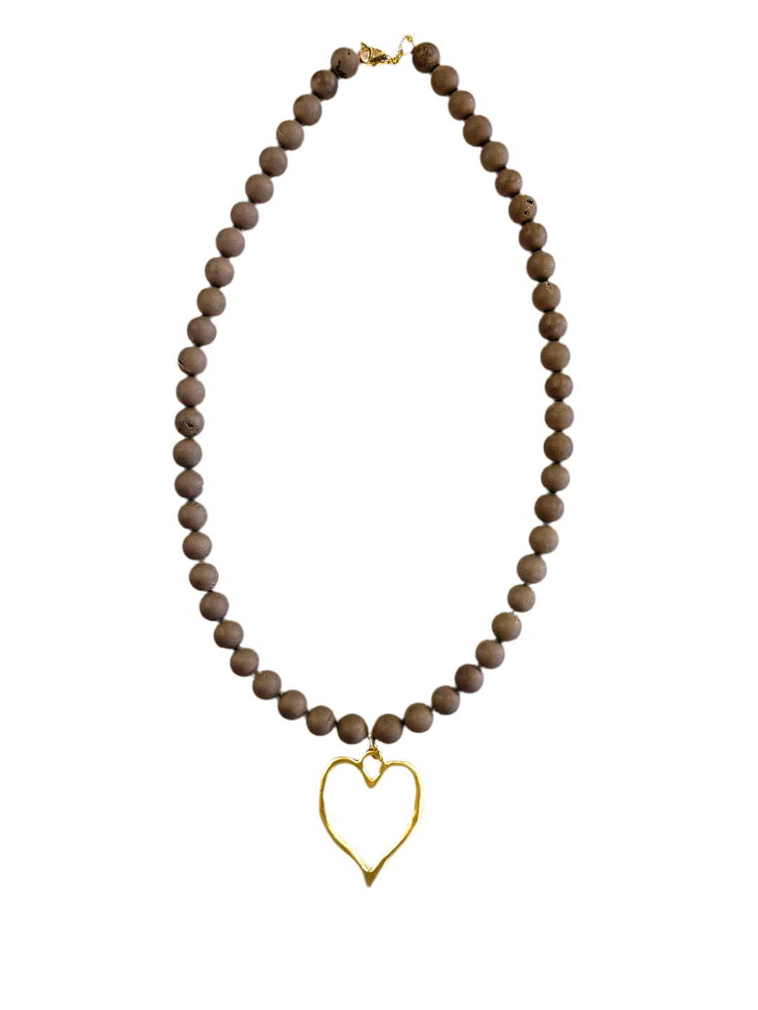 8mm Gemstone Necklace w/ Heart - Chocolate Druzy