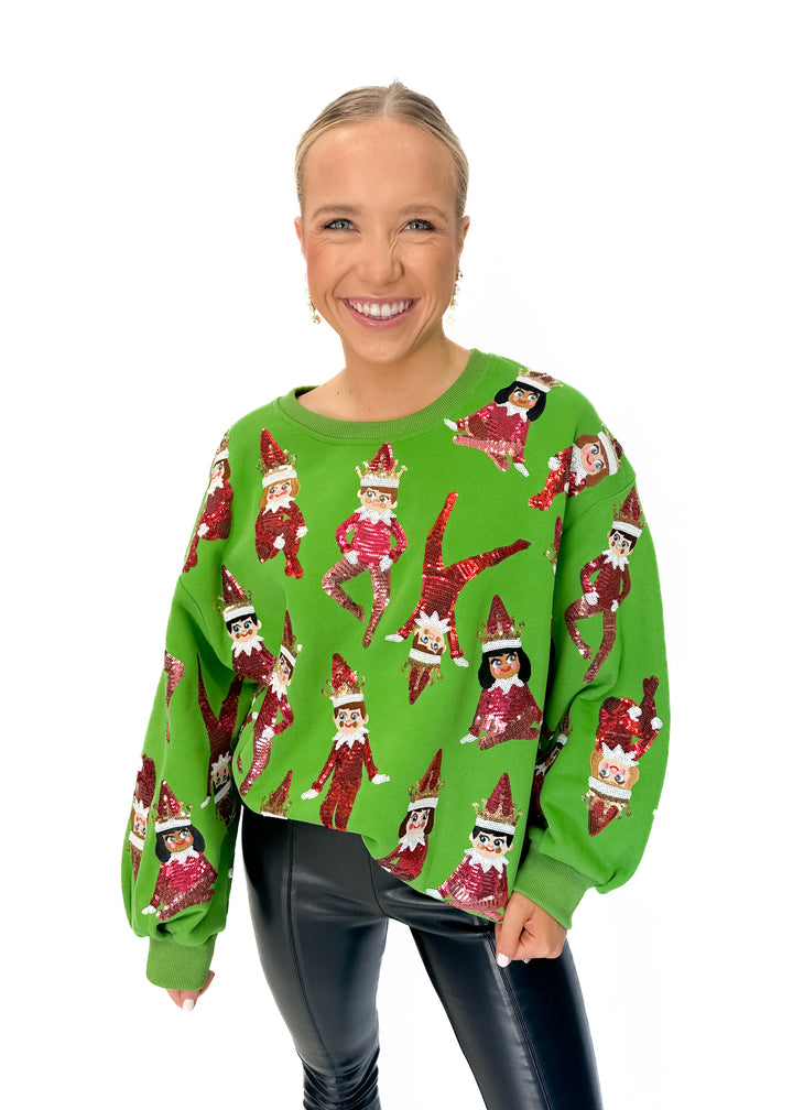 Queen of Sparkles Green Elf on the Shelf Sweatshirt - Green