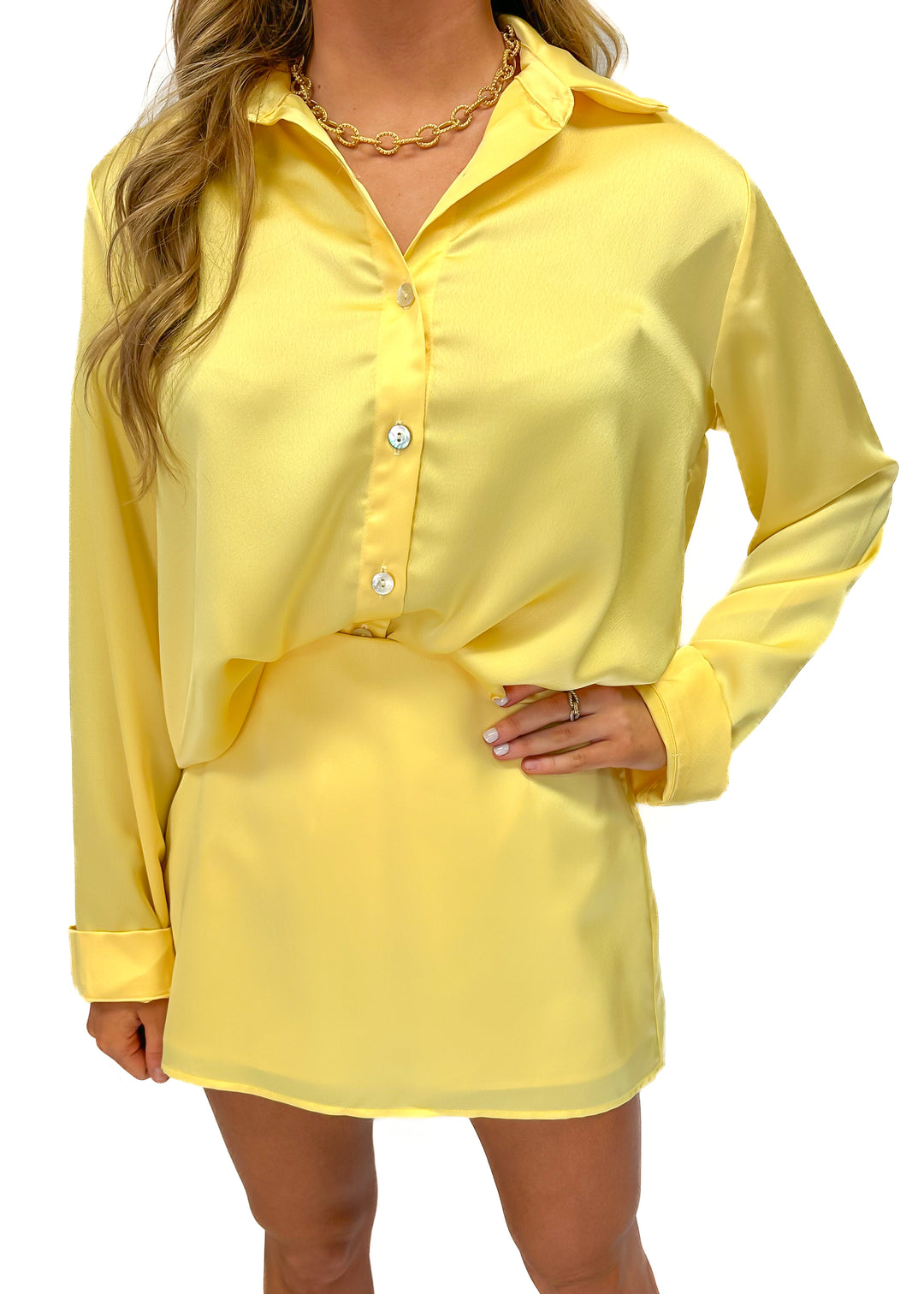 MUMU All Night Skort - Butter Yellow Luxe Satin - Gabrielle's Biloxi