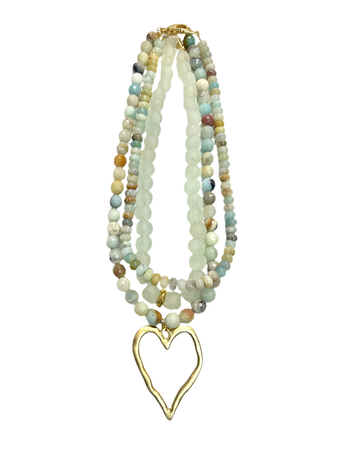 Heart Gemstone Beaded Necklace Set - Mint Safari