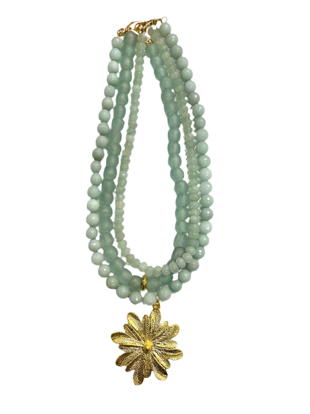 Flower Pendant Gemstone Beaded Necklace Set - Wintergreen