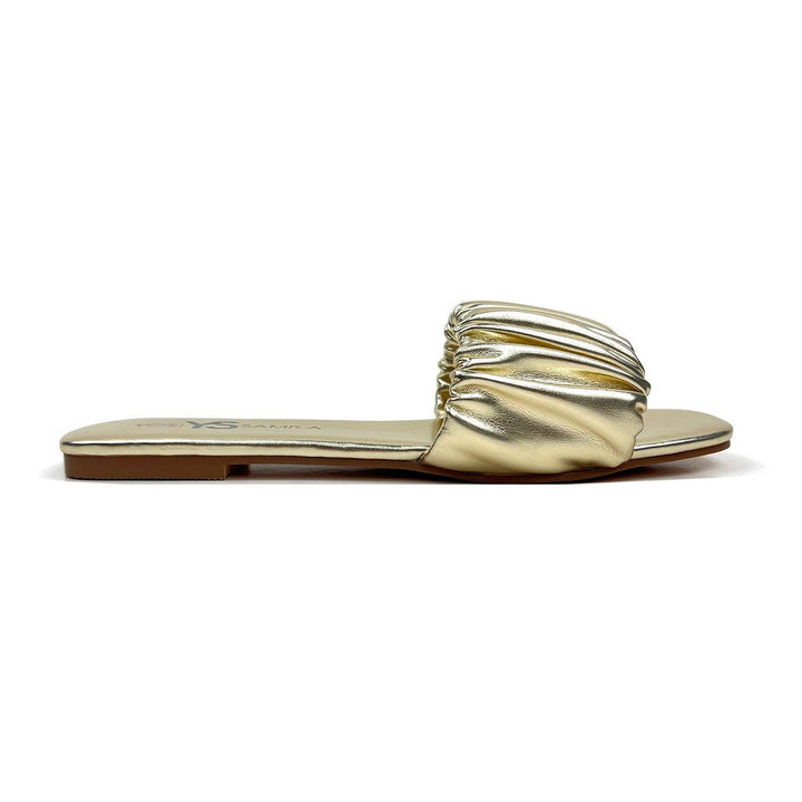 Naomi Ruched Sandal in Gold - Gabrielle's Biloxi