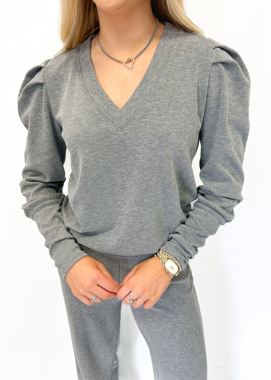 Bobi V-Neck Sweatshirt - Charcoal