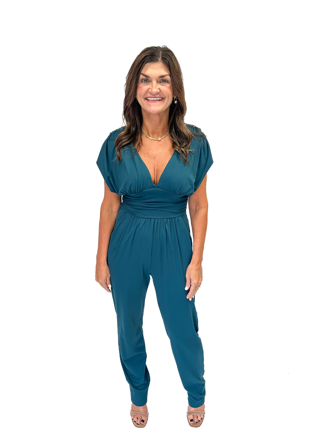 Susana Monaco Gathered V Jumpsuit 30" inseam - Pine Needle - Gabrielle's Biloxi