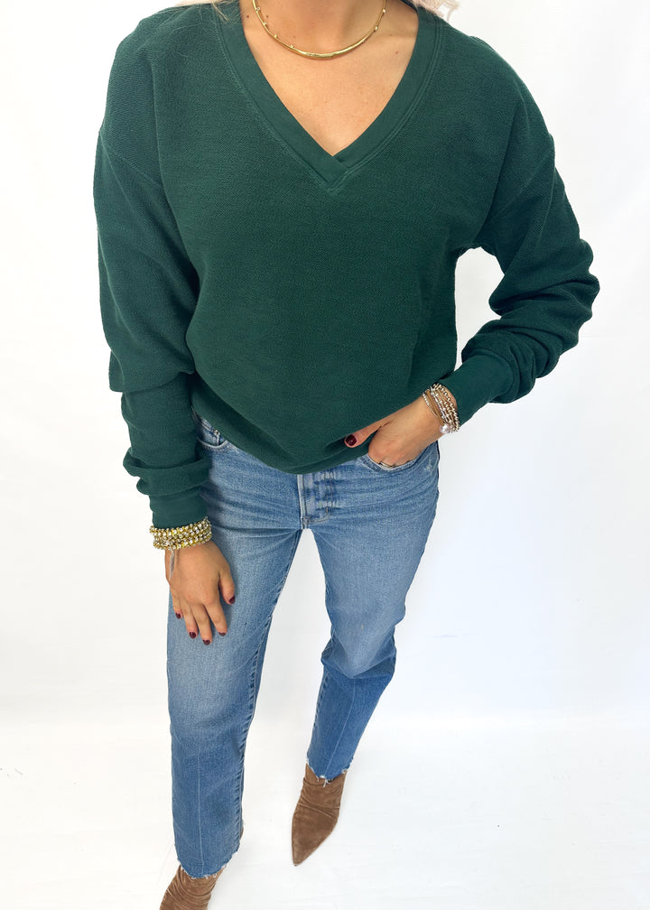 Bobi V Neck Balloon SLV Sweatshirt - Pine