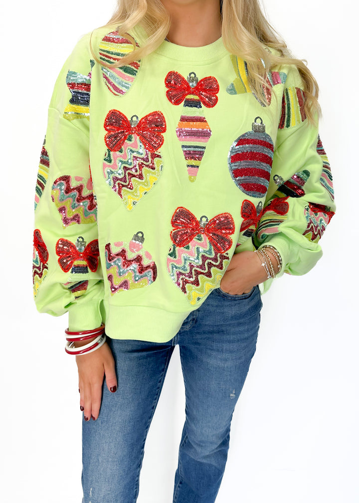 Queen of Sparkles Pale Green Patterned Ornament & Bows Sweatshirt - Pale Green