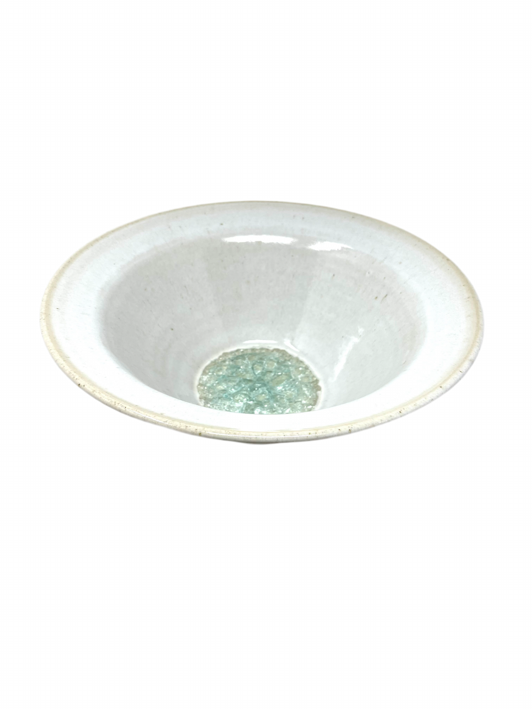 Dock 6 Pottery Large 12" Flared Rim Bowl with Fused Glass - Eggshell White