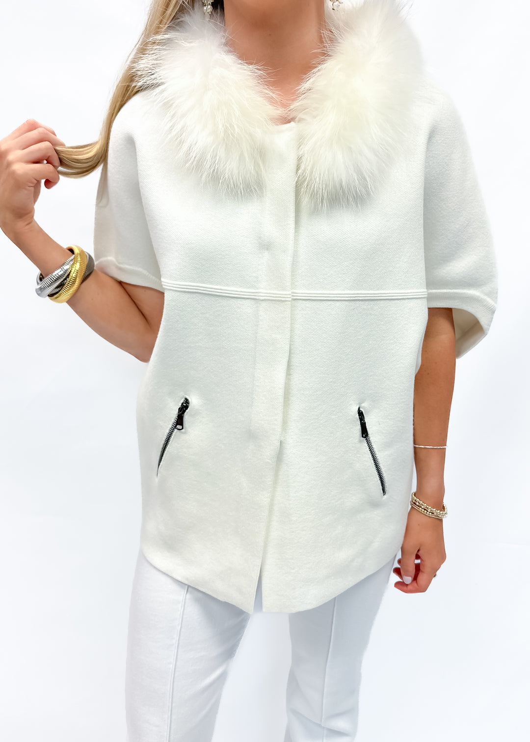 Faux Fur Trim Cardigan - Ivory