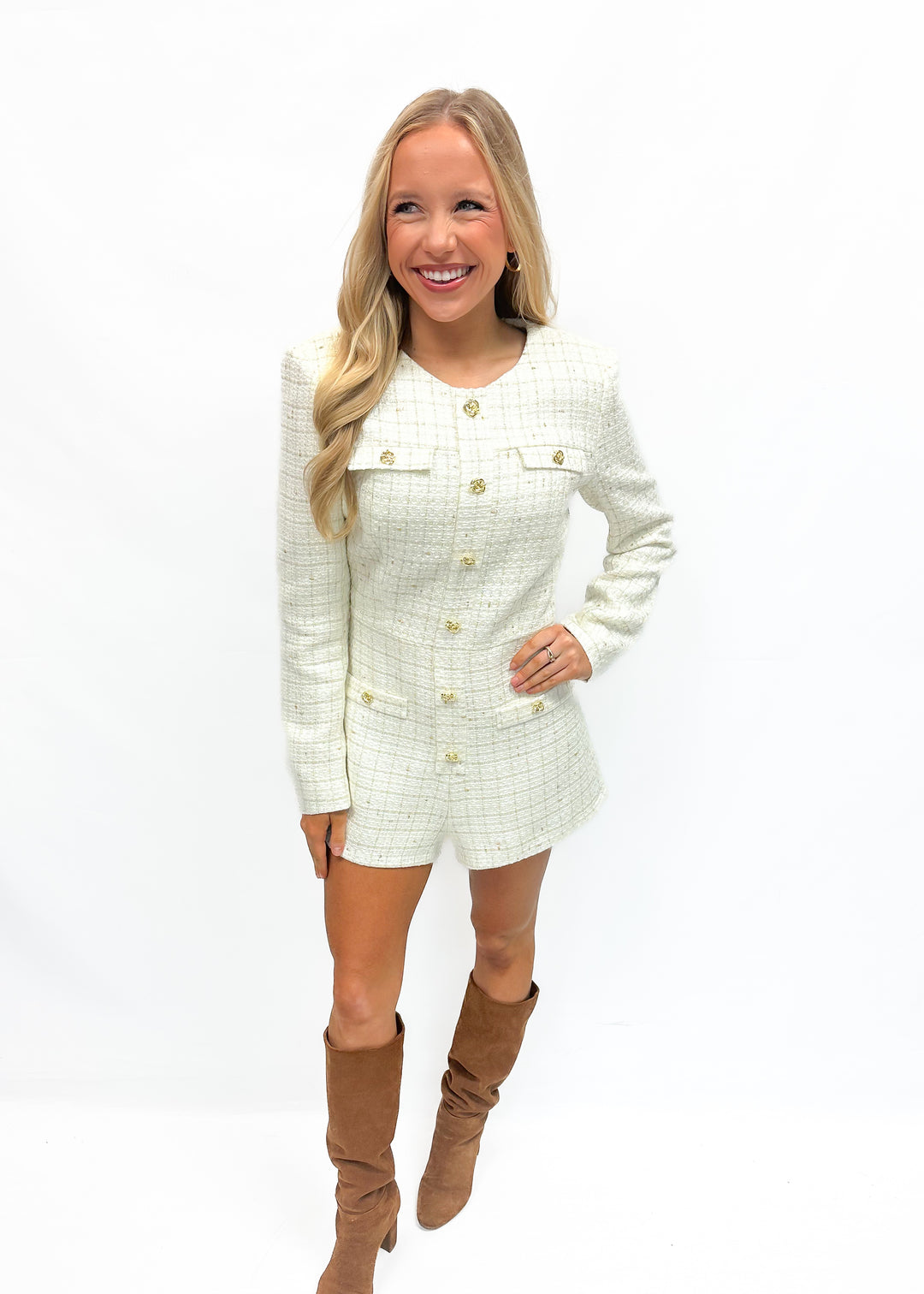 Amanda Uprichard Fallon Romper - White/Gold