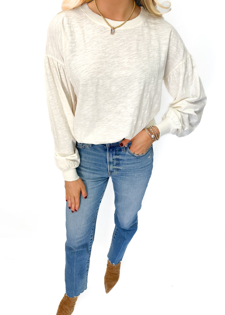 Bobi Wide Shirred SLV Drop Shoulder Pullover - Parchment