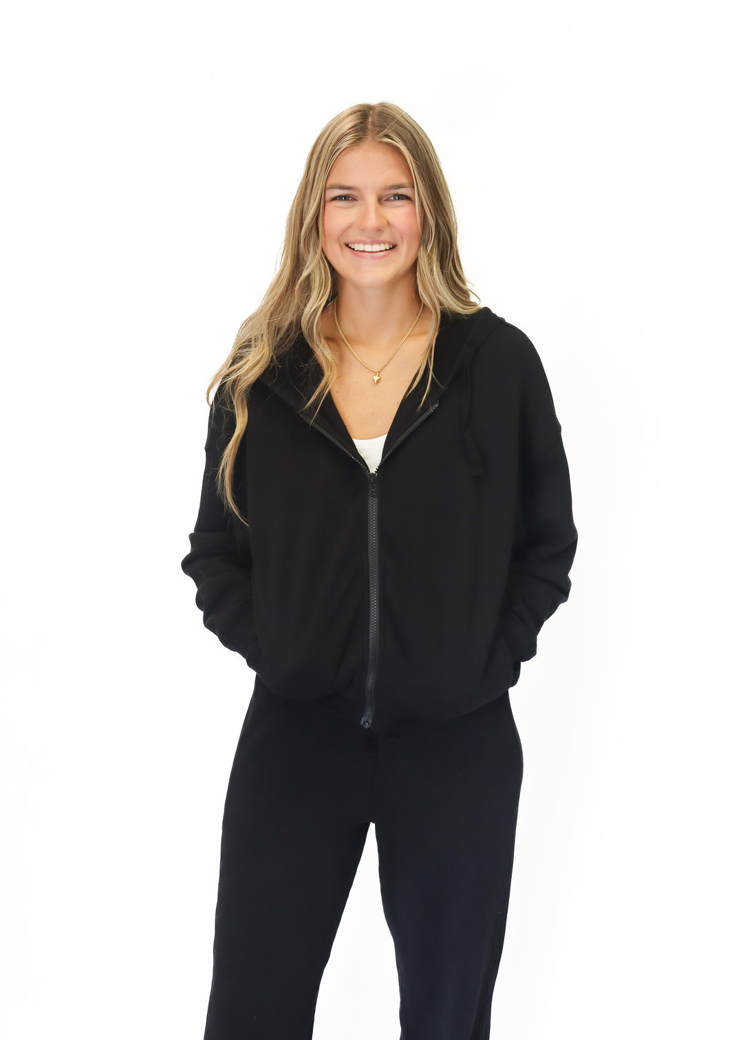 Bobi Slouch Zip Front Hoodie - Black