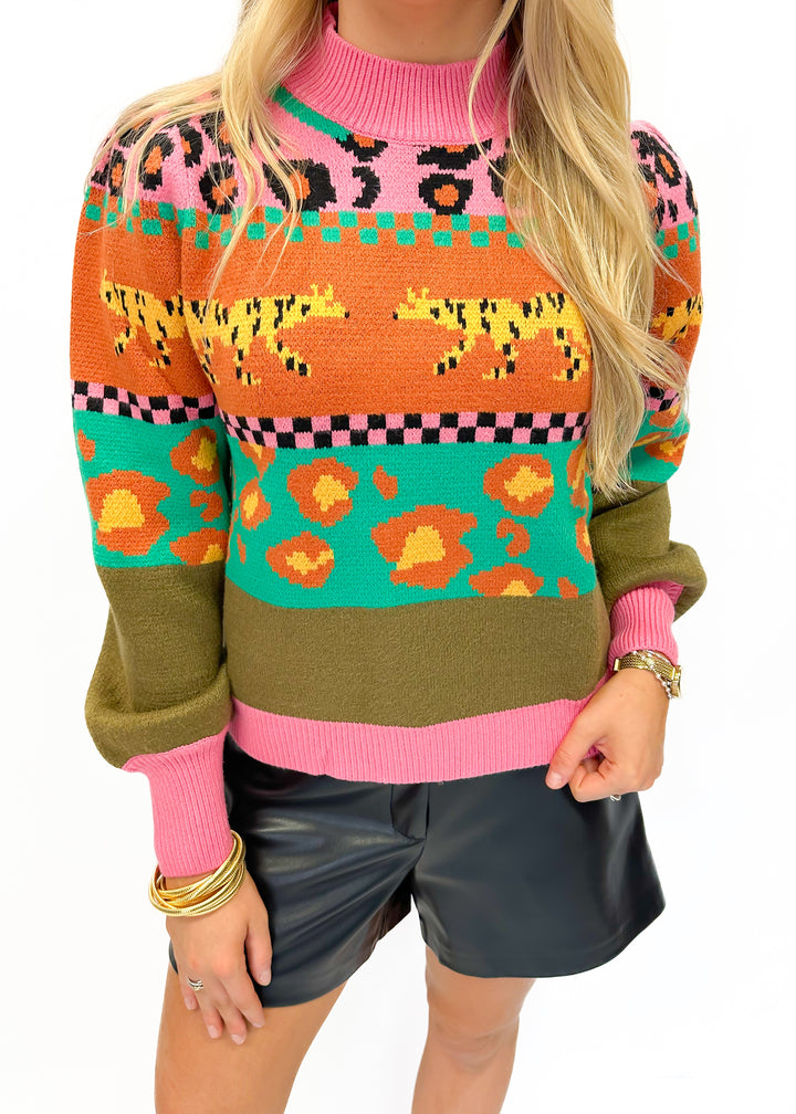 Cheetah Pattern Block Sweater