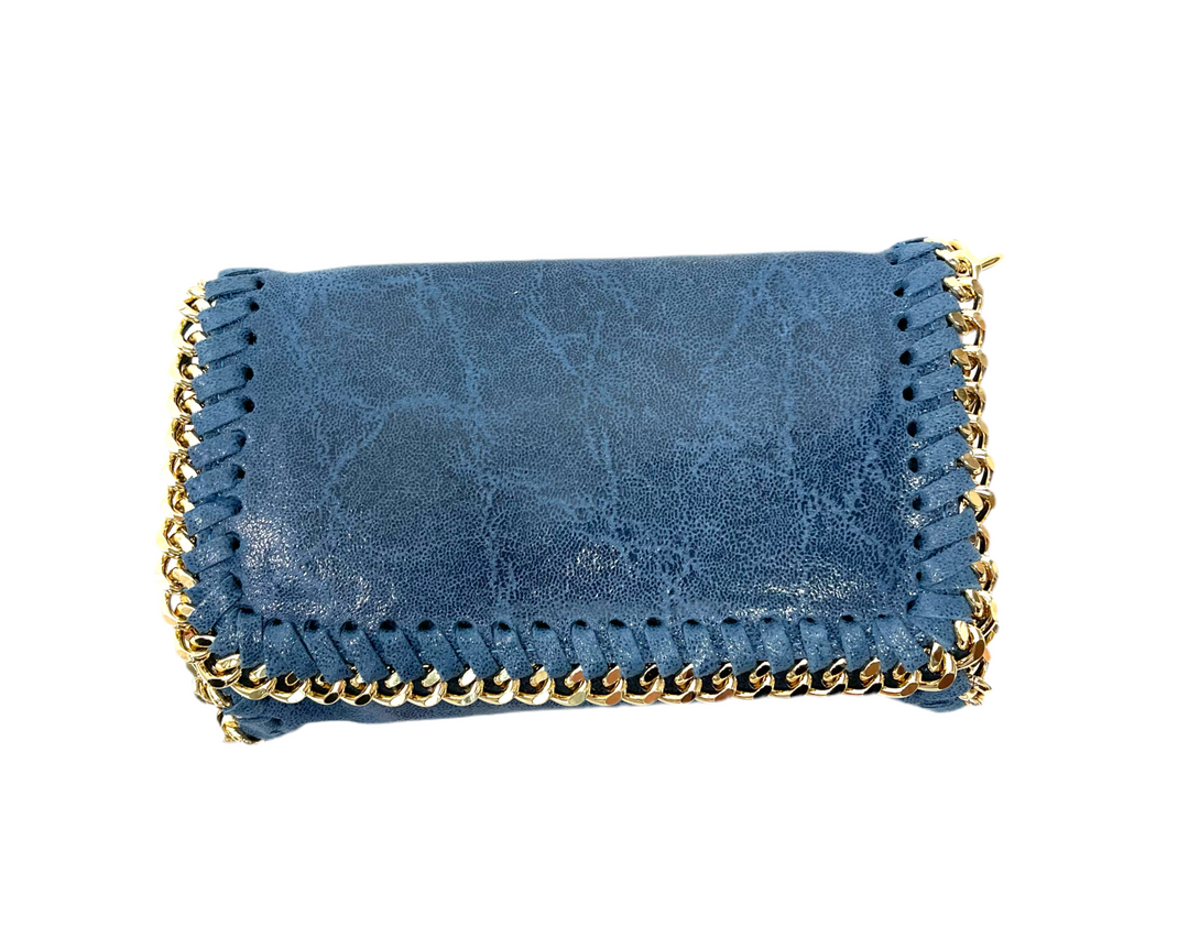 German Fuentes Handbag with Gold Chain - Denim Blue