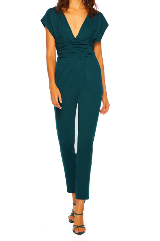 Susana Monaco Gathered V Jumpsuit 30" inseam - Pine Needle - Gabrielle's Biloxi