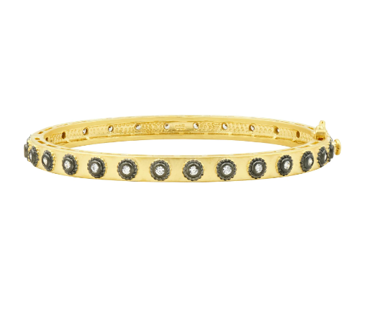 Freida Rothman Signature Studded Eternity Hinge Bangle - Gold & Black - Gabrielle's Biloxi