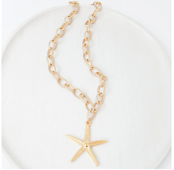 Etched Chain with Starfish Pendant Necklace