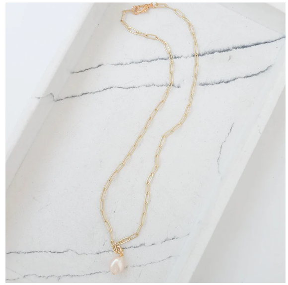 Paperclip with Mini Pearl Necklace - 16"