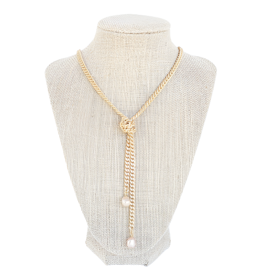 Knotted Curb Necklace with Mini Pearls - 37"