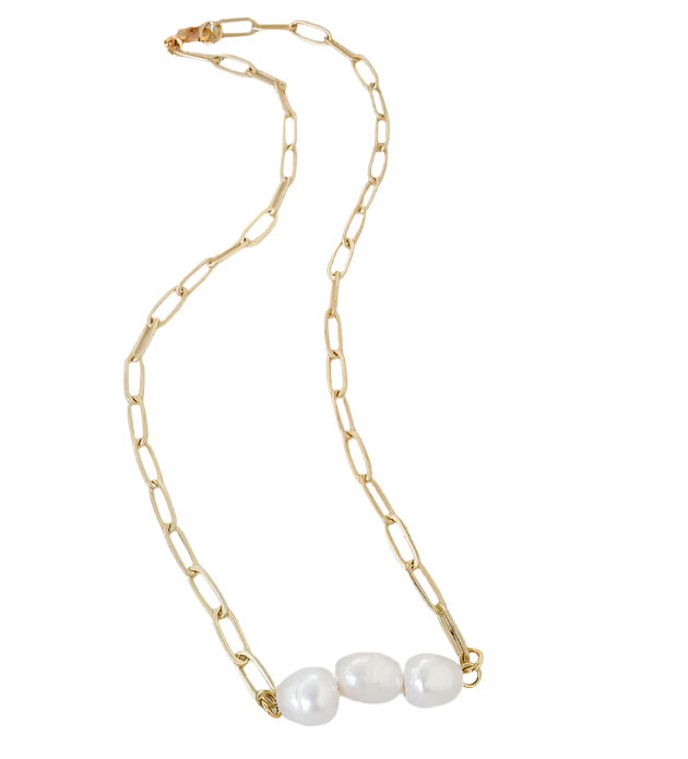 Paperclip Chain with Triple Pearl Necklace - 15"
