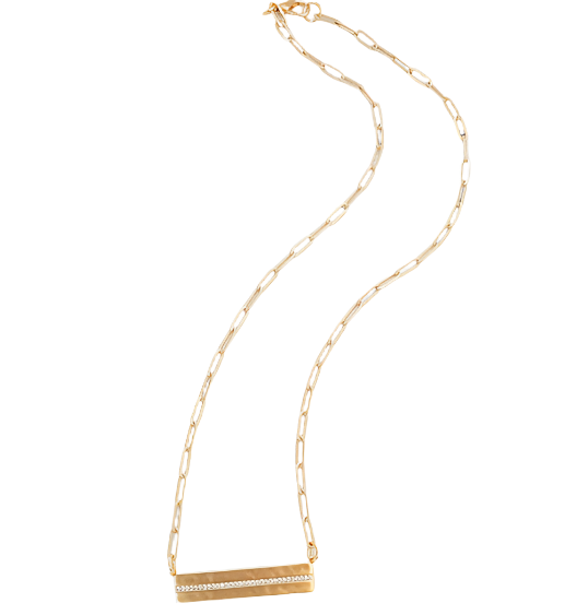 Paperclip with Rhinestone Bar Necklace - 16"