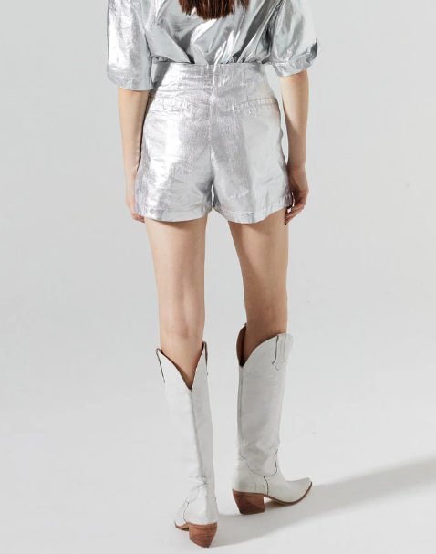 Lanhtropy Frida Metallic Linen Shorts - Silver