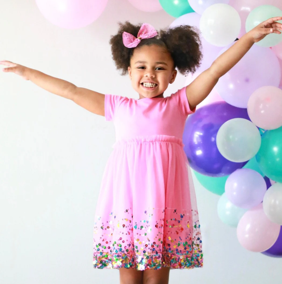 Sweet Wink Raspberry Confetti Short Sleeve Tutu Dress