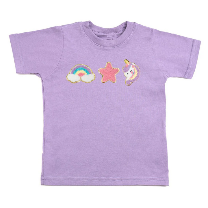 Sweet Wink Unicorn Doodle Patch Short Sleeve T-Shirt - Lavender