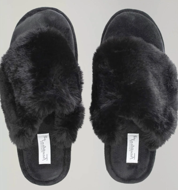 Faceplant Dreams Furry Slippers - Black