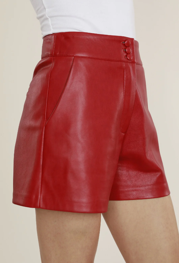 Vegan Leather Shorts - Red