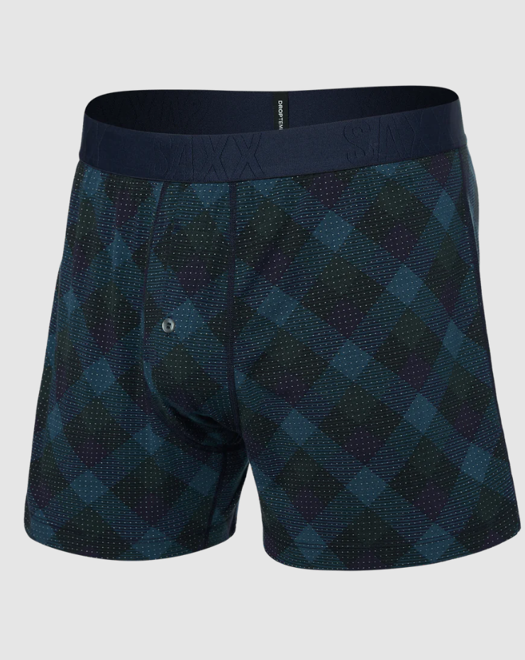 Saxx Droptemp Cooling Sleep Boxer Fly - Bison Check Maritime