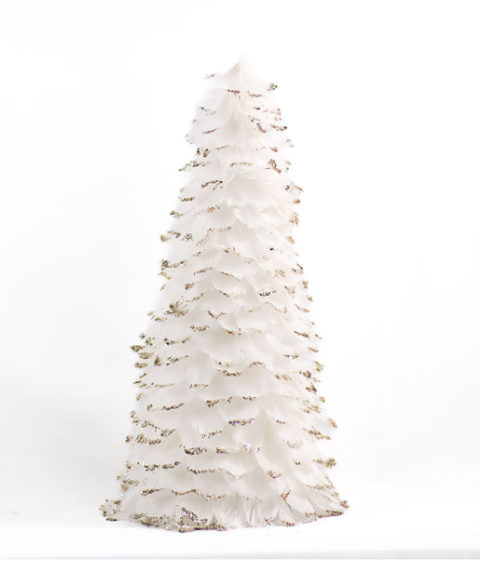 Winter Feather Tree - White/ Gold 15"