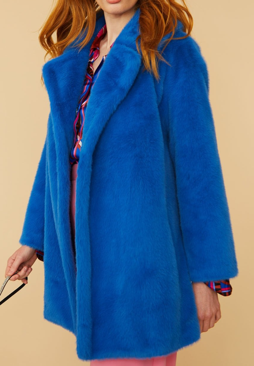 Jayley Faux Fur Duchess Midi Coat - Blue