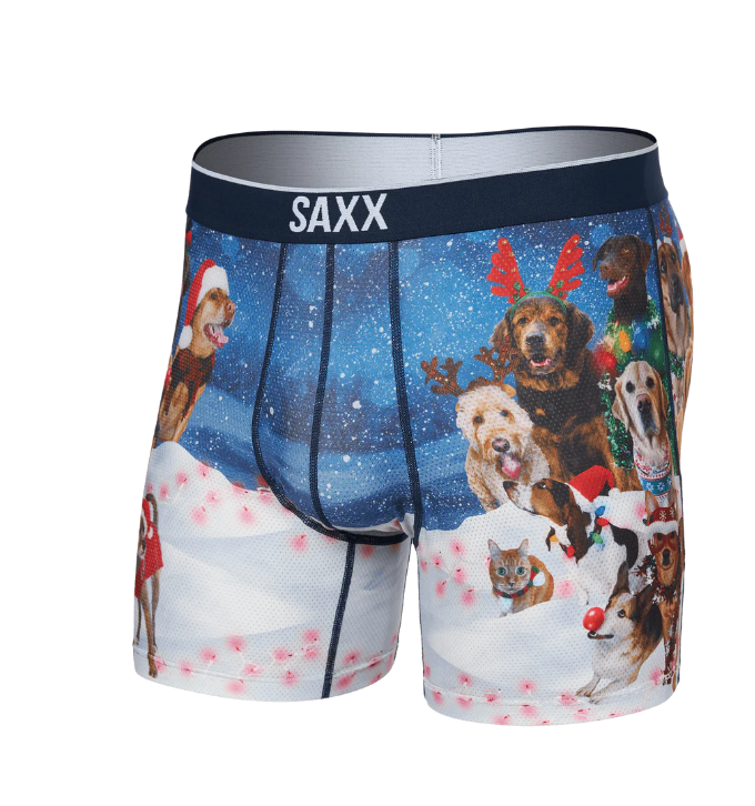 Saxx Volt Breathable Mesh Boxer Brief - Dogs of Saxxmas Blue