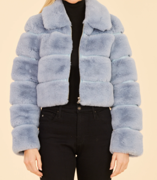 Dolce Cabo Faux Fur Cropped Jacket - Light Blue