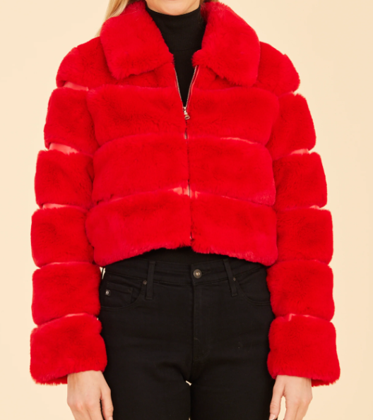 Dolce Cabo Faux Fur Cropped Jacket - Red