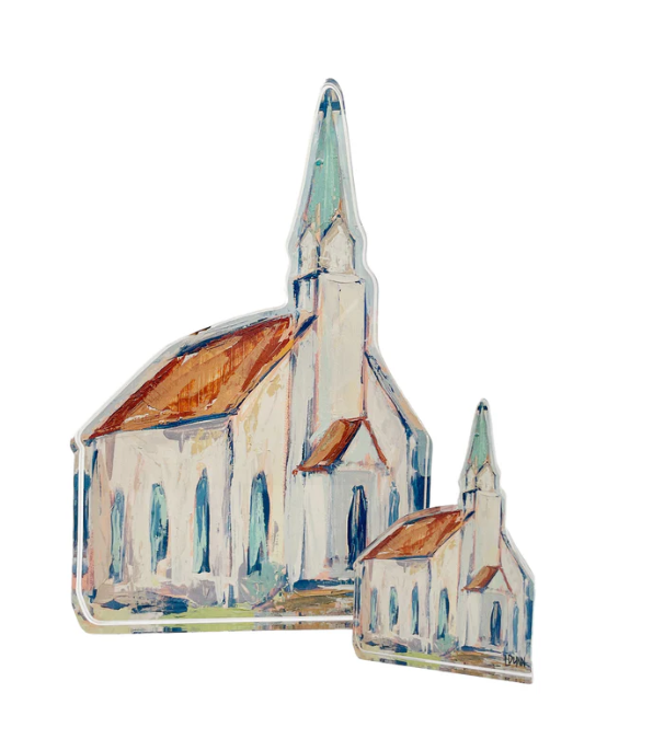 Lauren Dunn Church with Red Roof Acrylic Block - Bitty