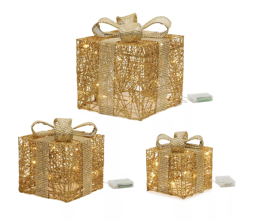 LED Gold Gift Package w/Lights (Set of 3)