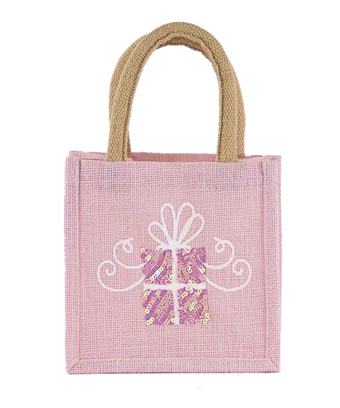 Glitzy Present Petite Gift Tote - Light Pink/White