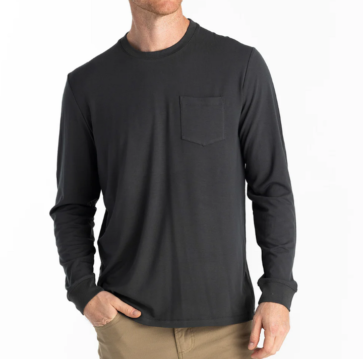 Men's Bamboo Flex Long Sleeve Pocket Tee - Black Sand