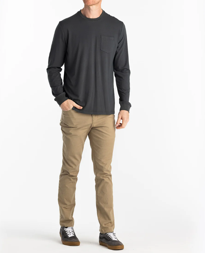 Men's Bamboo Flex Long Sleeve Pocket Tee - Black Sand