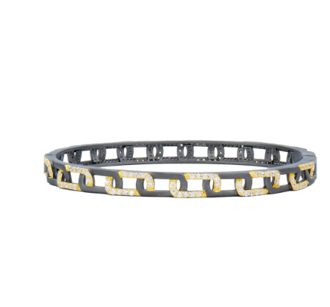 Freida Rothman Signature Grit Chain Link Pave Thin Hinge Bangle - Black & Gold