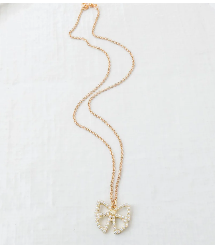 16” Small Chain W/ Pearl Bow Necklace