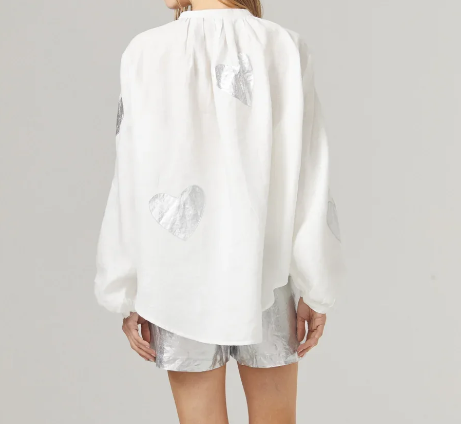 Lanhtropy Cupid Linen Shirt - Off-white with Silver Hearts